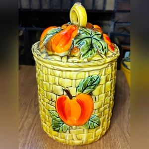 Lefton Fruit Basket Wave Ceramic Jar. 5254. 9”